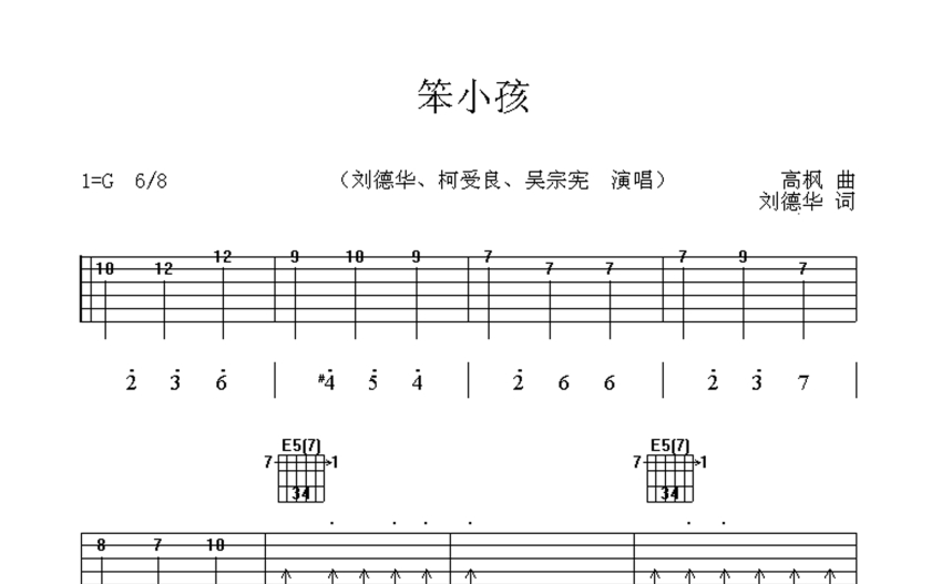 笨小孩吉他谱 刘德华 G调吉他弹唱谱 琴谱网