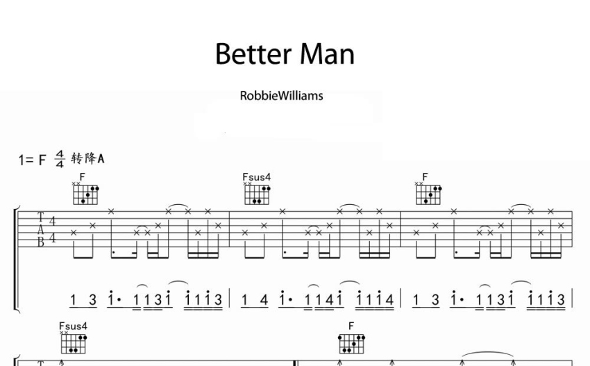 Robbie Williams《better Man》吉他谱 吉他弹唱谱 打谱啦