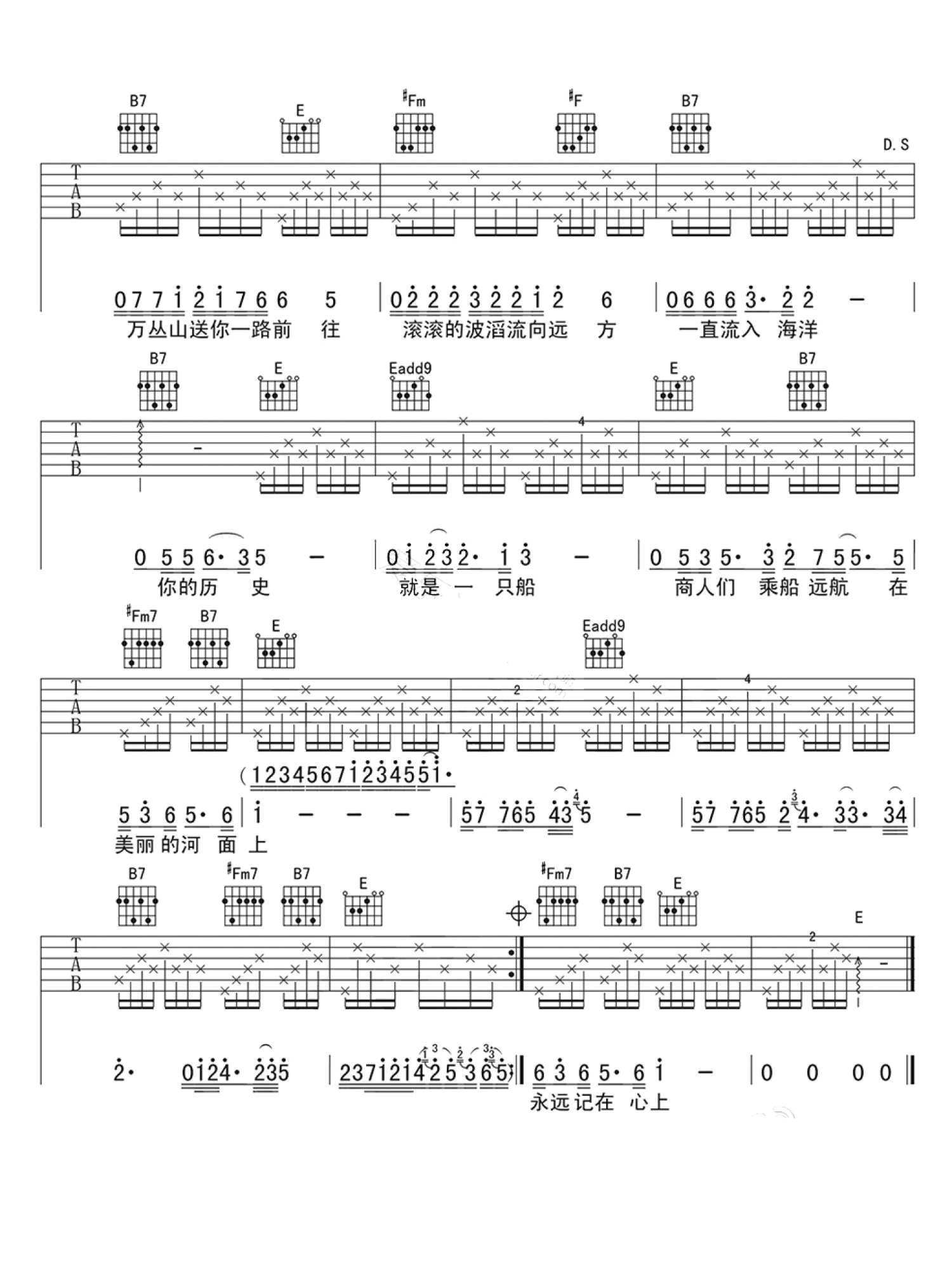 梭罗河吉他谱 - 印尼民歌 - C调吉他弹唱谱 - 琴谱网