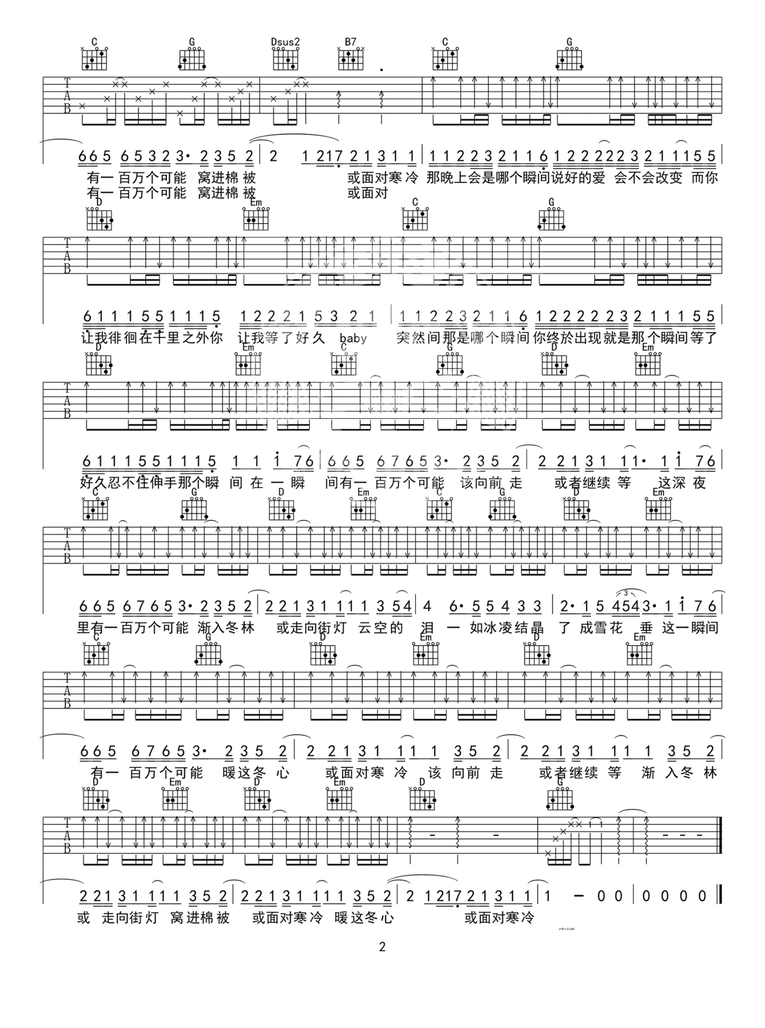 一百万个可能（新四合一吉他专用谱）吉他谱(PDF谱,弹唱)_Christine Welch(克丽丝叮)