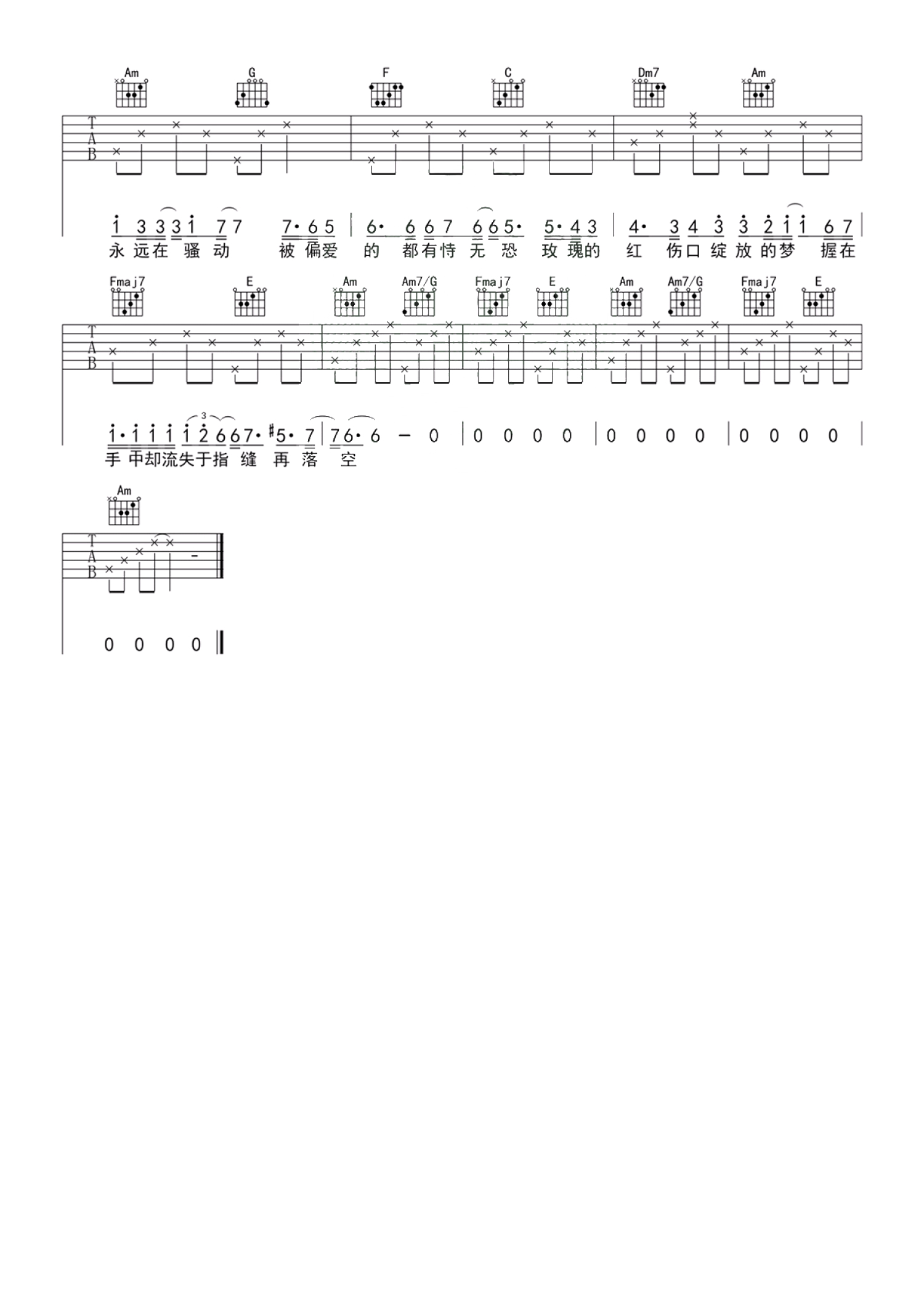 黄玫瑰吉他谱-刀郎-G调原版弹唱谱-附PDF图片谱-吉他控
