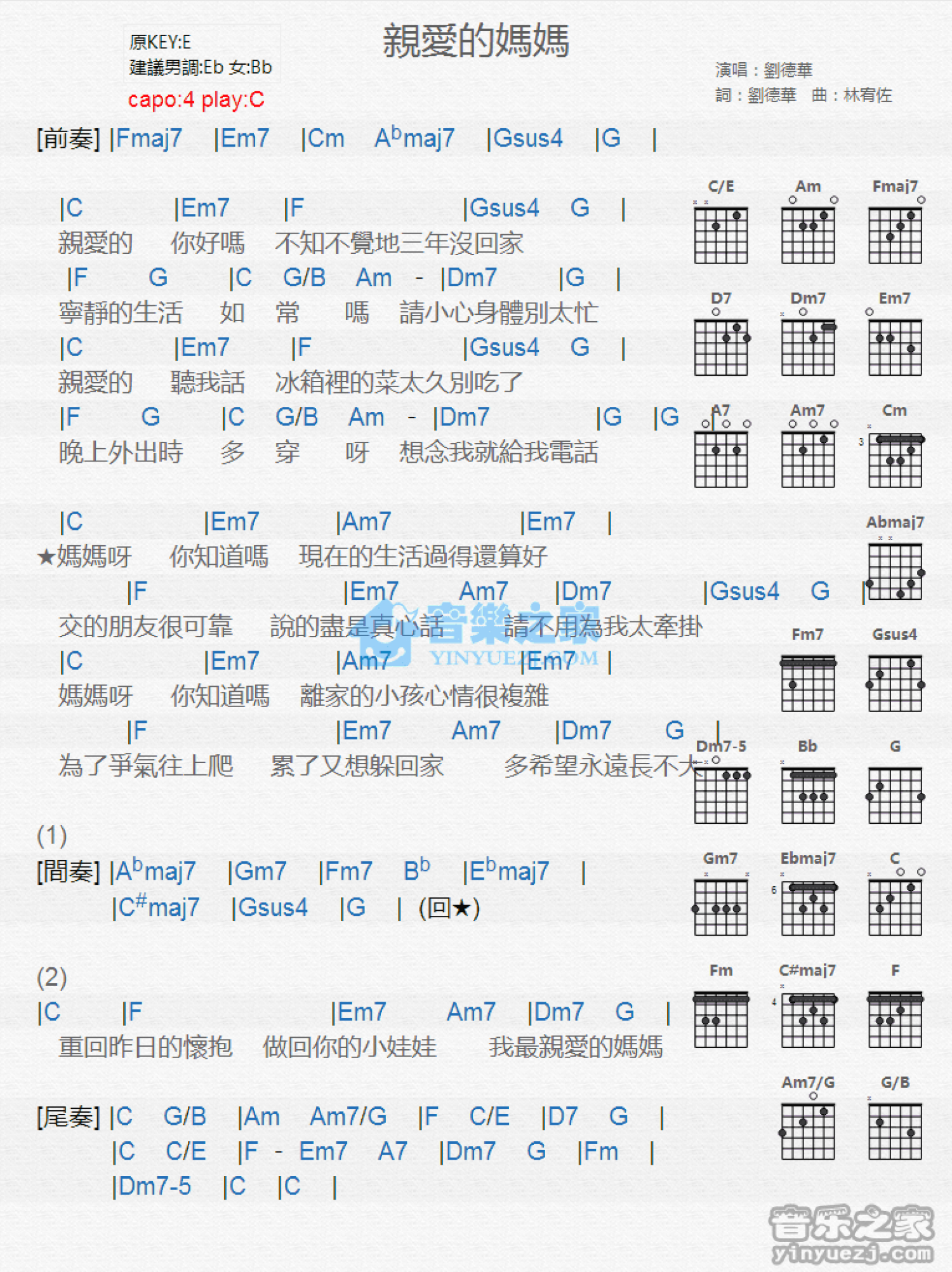 父亲吉他谱/六线谱（西二吉他制谱版）_器乐乐谱_中国曲谱网