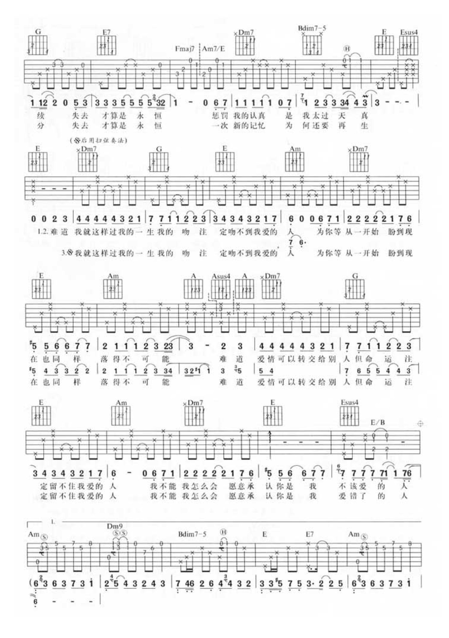 张信哲成名曲吉他谱《从开始到现在》-吉他曲谱 - 乐器学习网