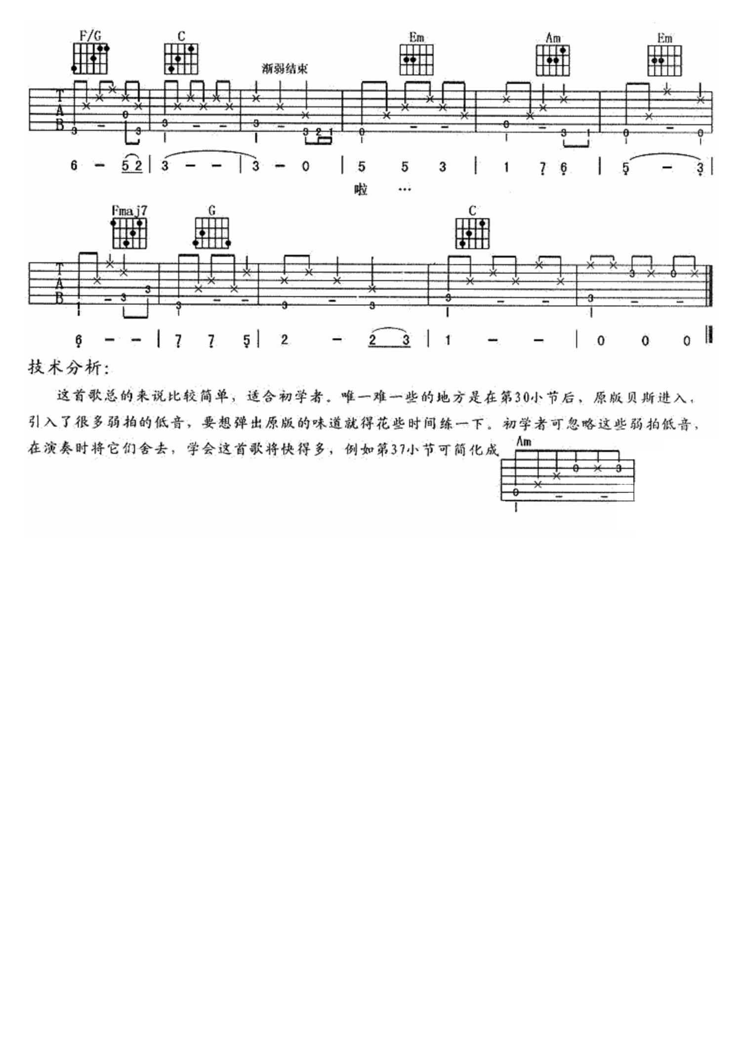 一首简单的歌 指弹吉他独奏谱 王力宏-虫虫吉他:www.ccguitar.cn