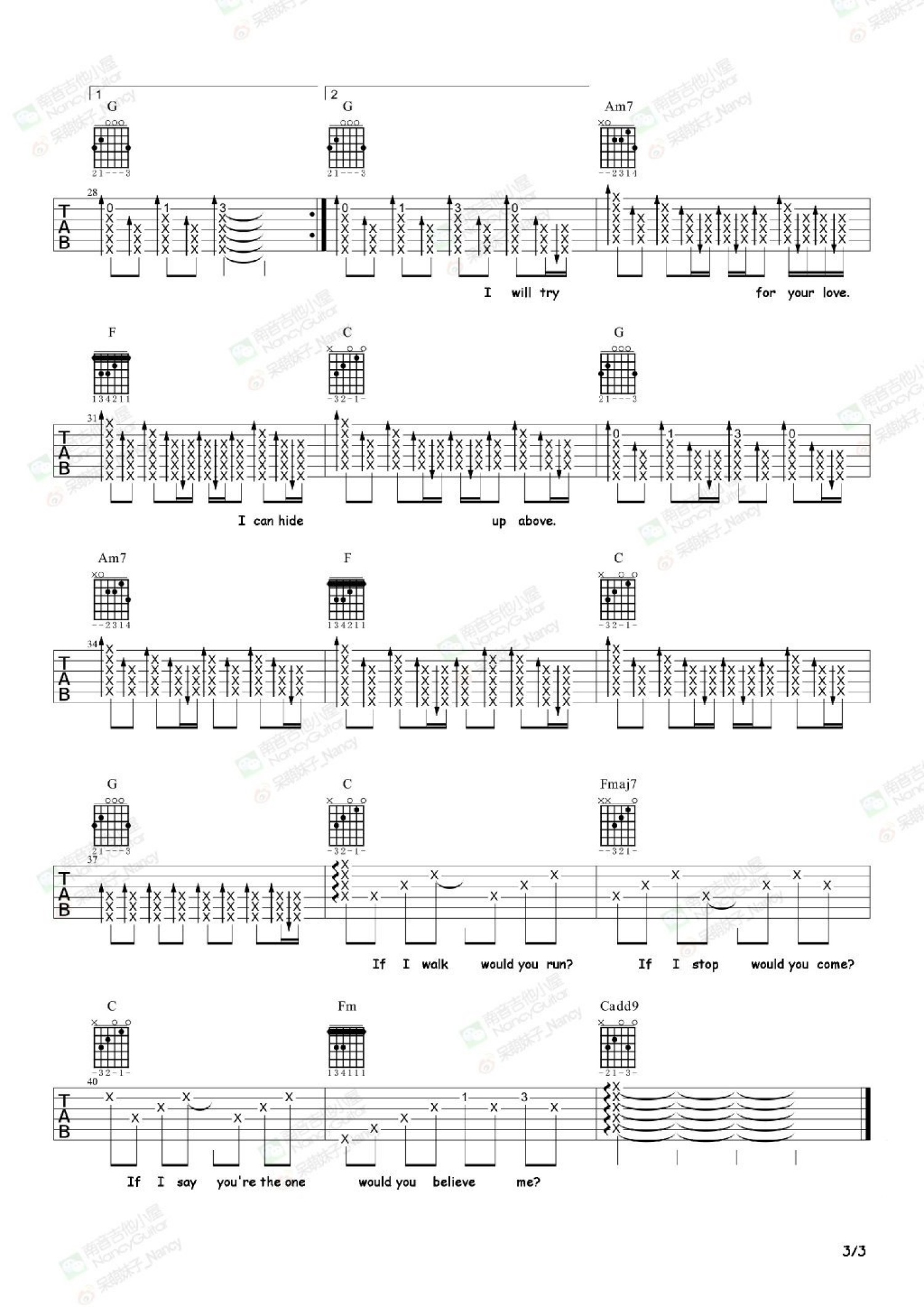 Colbie Caillat "Try" Sheet Music Notes, Chords | Guitar Tab Download ...