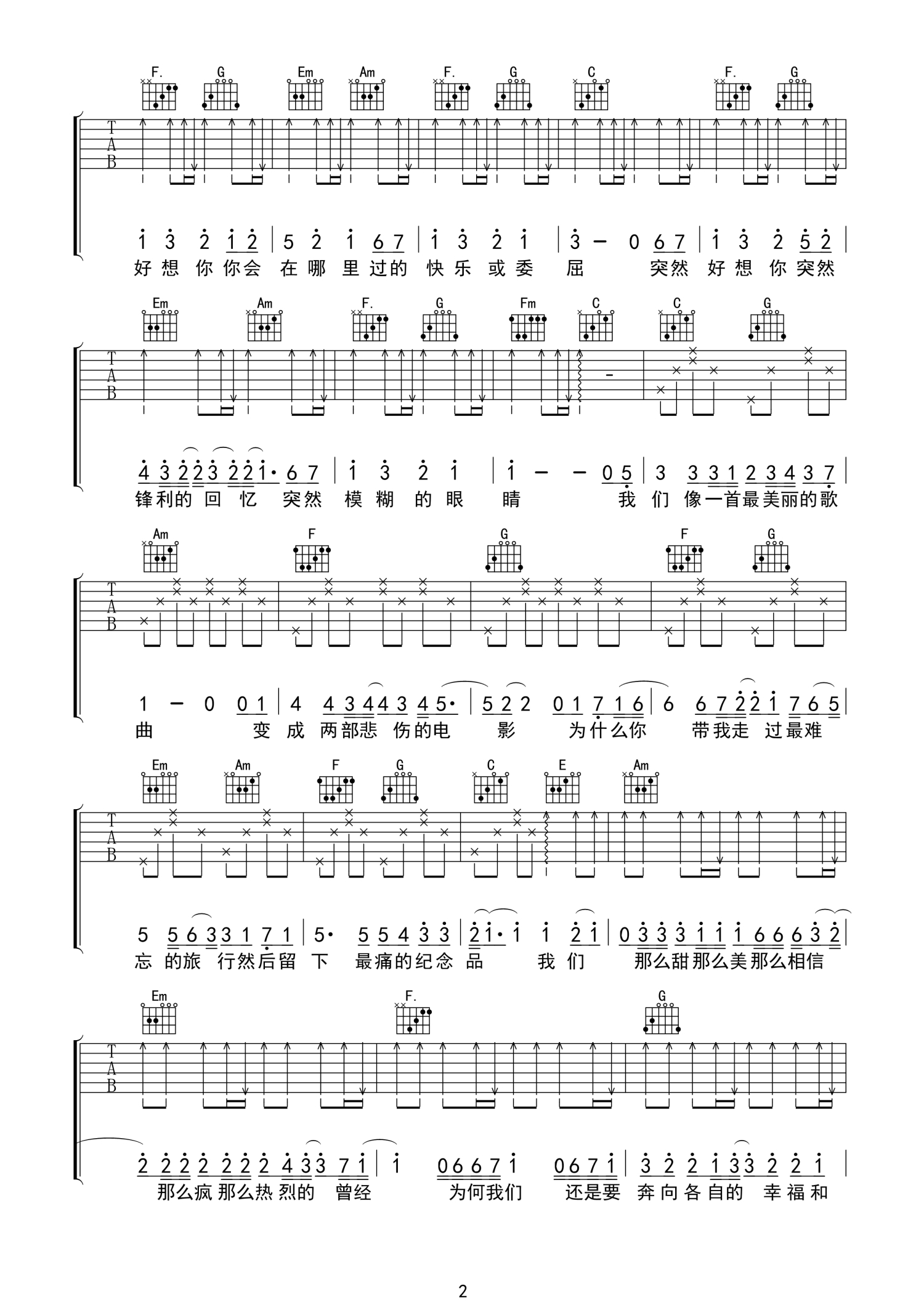 突然好想你吉他谱C调-五月天-原版六线谱-含教学示范-曲谱热
