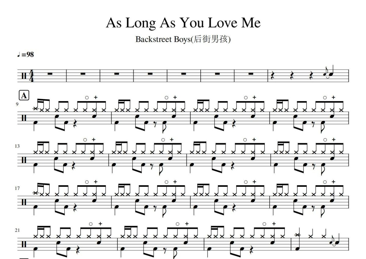 As Long As You Love Me鼓谱 - Backstreet Boys(后街男孩) - 架子鼓谱第1张