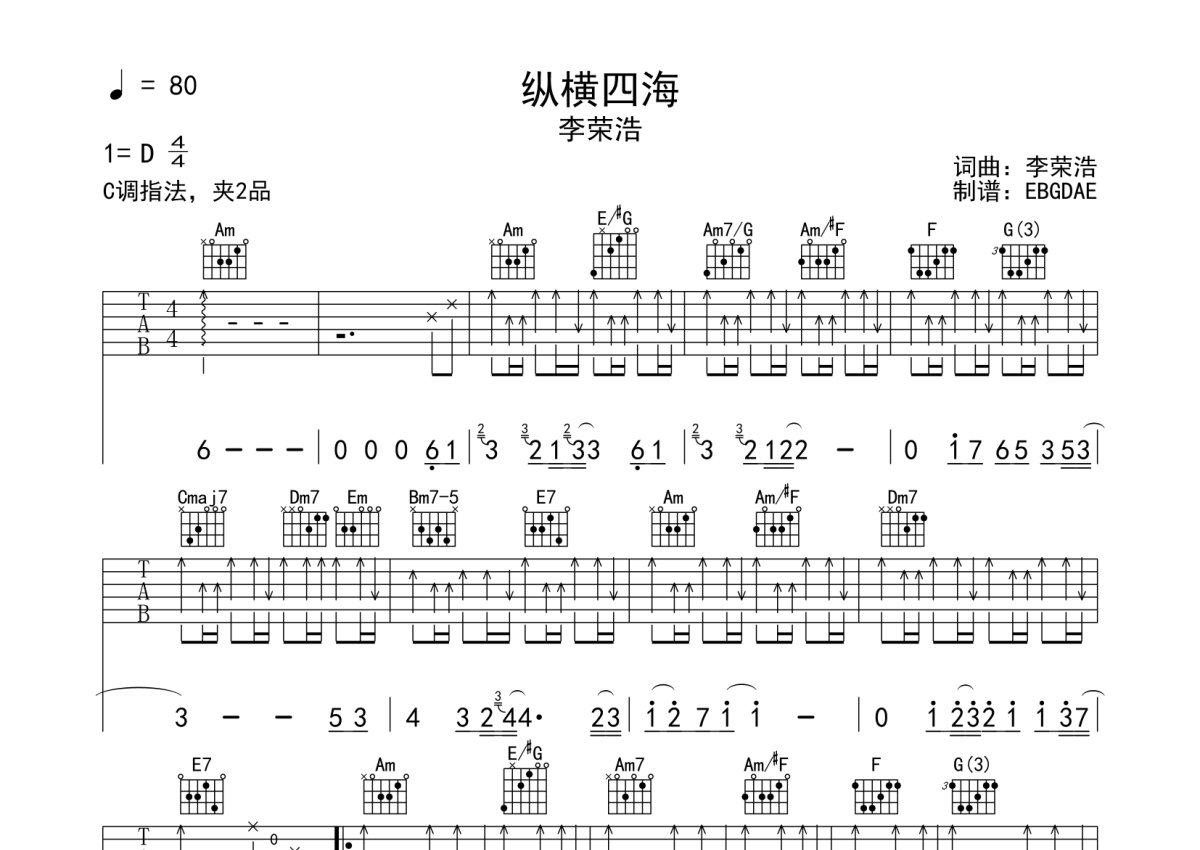 四海吉他谱_高进,叶世荣,迪克牛仔,小沈阳_G调弹唱88%单曲版 - 吉他世界