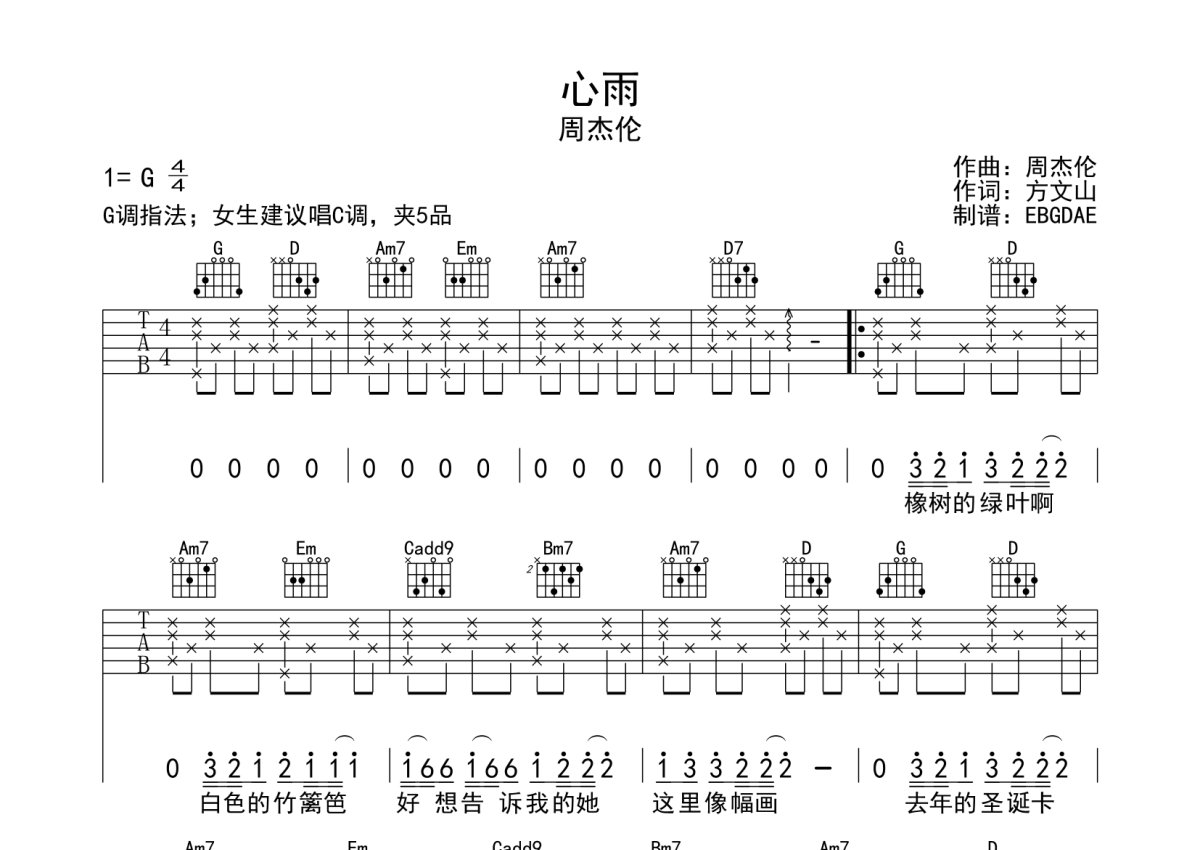 心雨吉他谱 - 毛宁/杨钰莹 - C调吉他弹唱谱 - 琴谱网