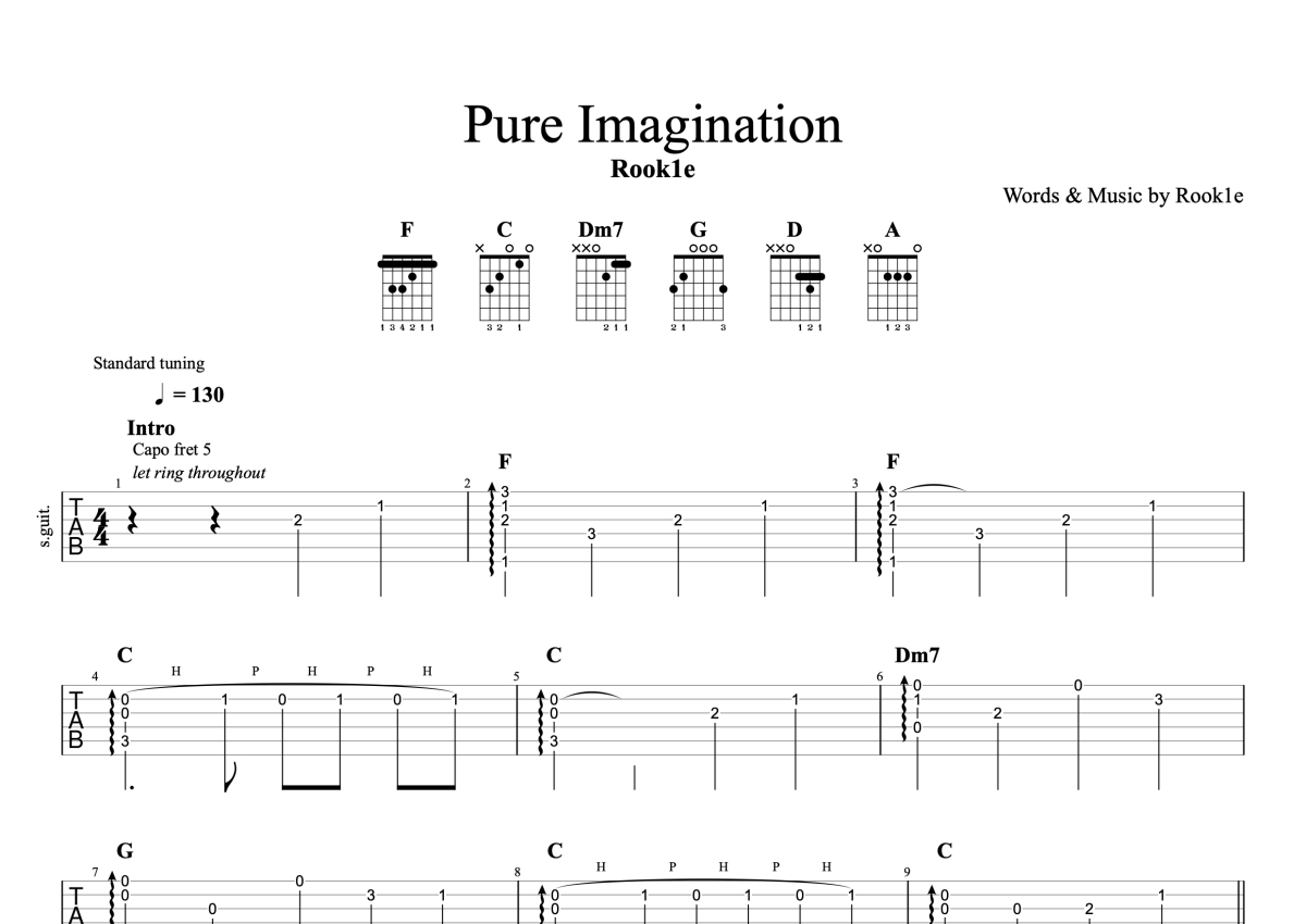 Pure Imagination吉他谱_Ruben Wan_E调双吉他独奏 - 吉他世界