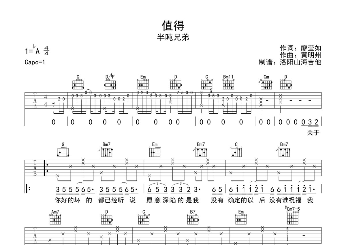 筷子兄弟 - 父亲 [弹唱 伴奏 大树乐器] 吉他谱
